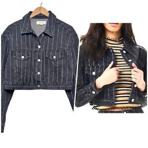 PacSun | Women | Faded Wash Black Stripe Cropped Denim Jacket | Size M-L